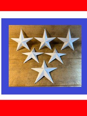 Six (6) White Painted Tin Star with Hanging Loop 6 3/4" by 6 3/4" Six (6) 16006B